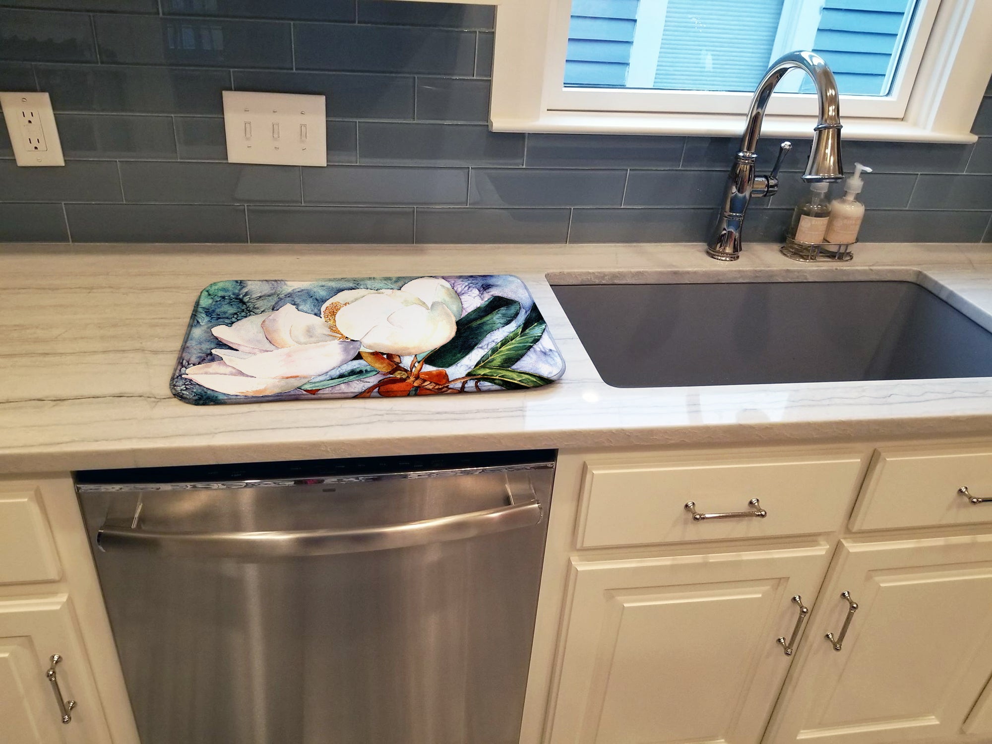 Magnolia Dish Drying Mat Absorbent Dish Drying Mat Pad for Kitchen Counter Dish Drainer Mat for Countertop, 14 x 21", Multicolor