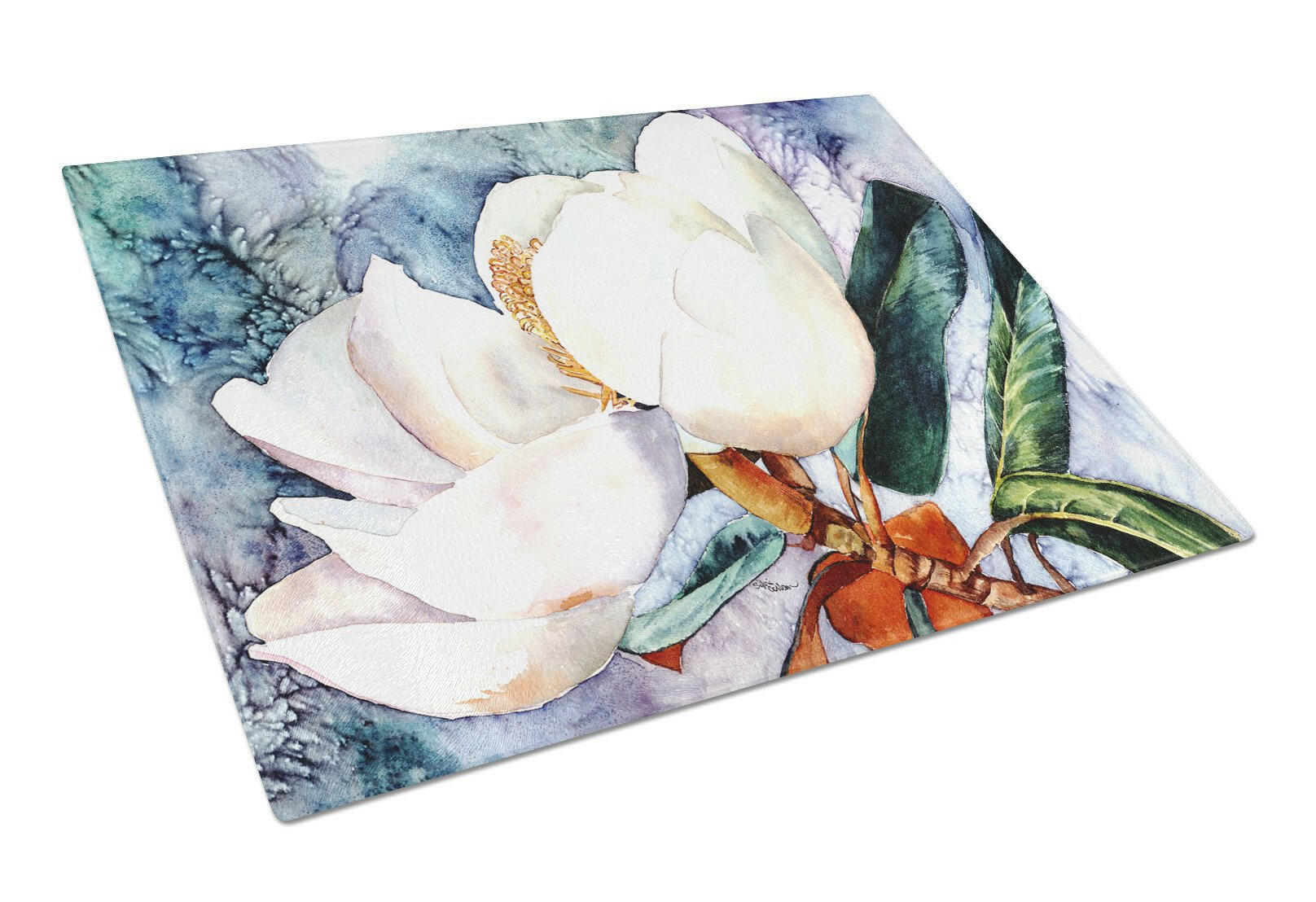 Magnolia Cutting Board Tempered Glass Kitchen Cutting Surface, Heat Resistant Chopping, Non-Slip Feet, Food Prep & Serving