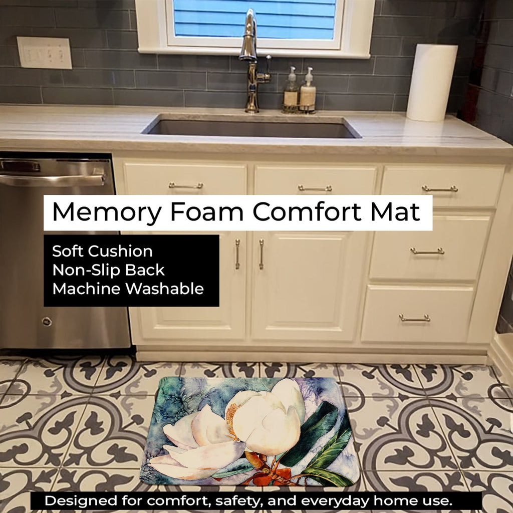 Magnolia Memory Foam Kitchen Mat Machine Washable Anti-Fatigue Cushion Comfort Bath or Kitchen Rug