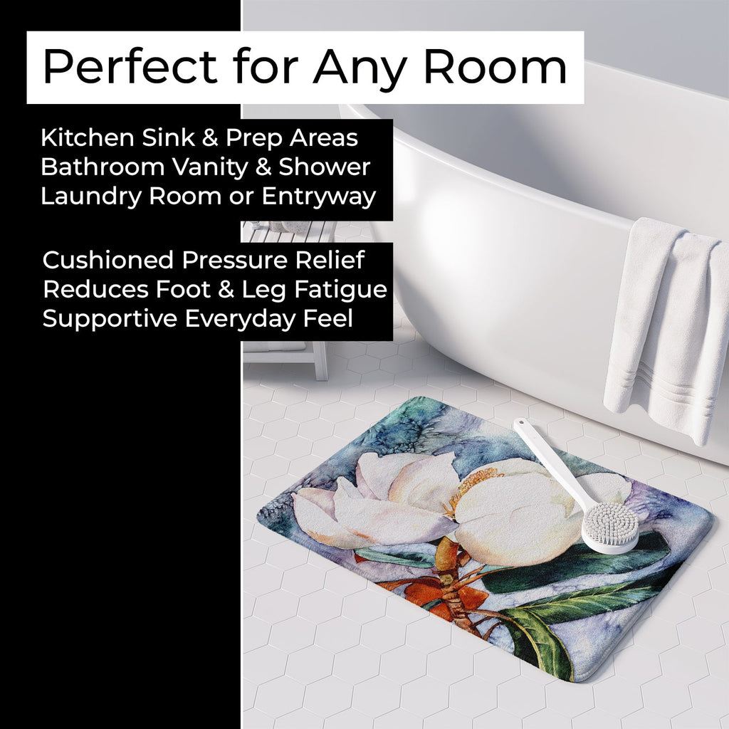 Magnolia Memory Foam Kitchen Mat Machine Washable Anti-Fatigue Cushion Comfort Bath or Kitchen Rug