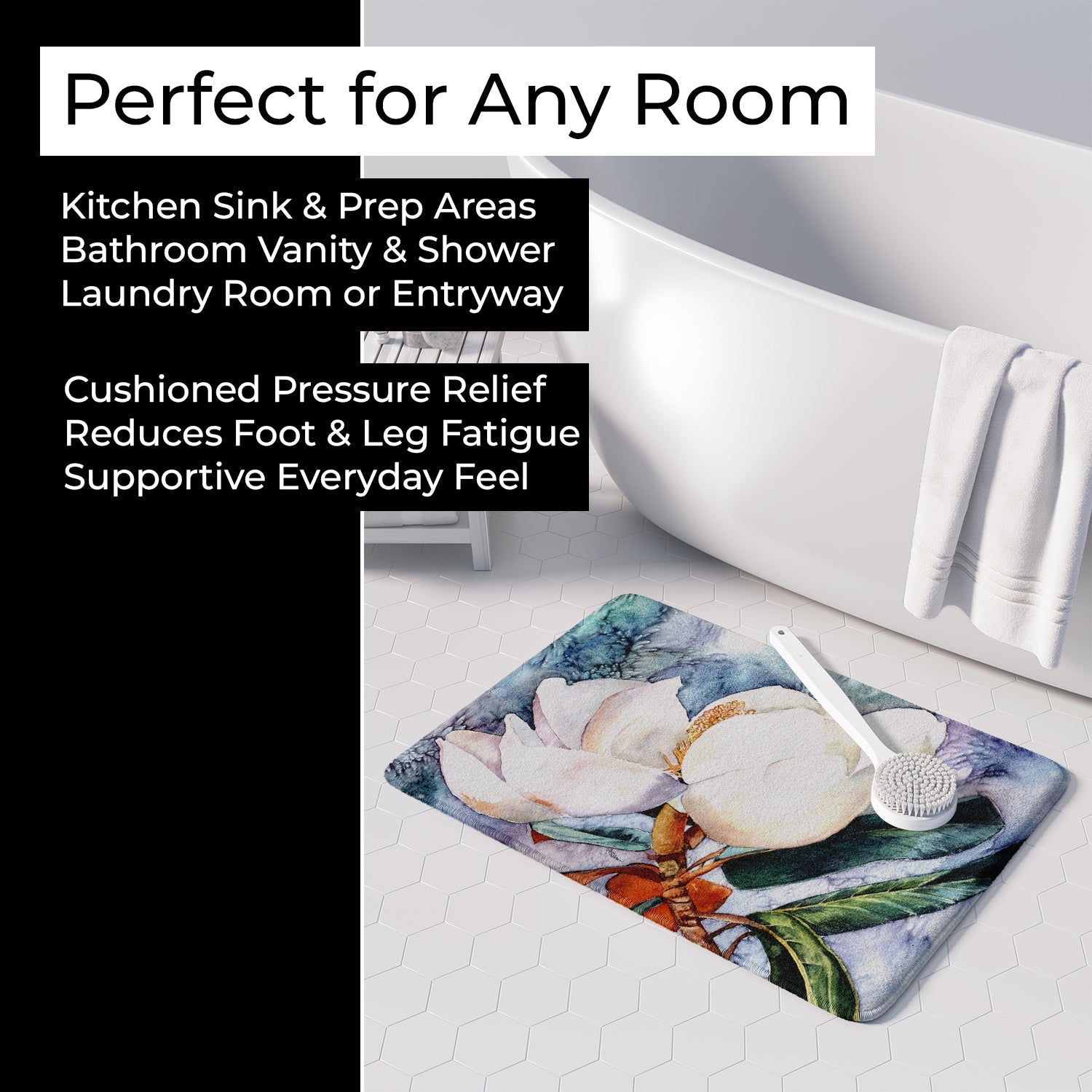 Magnolia Memory Foam Kitchen Mat Machine Washable Anti-Fatigue Cushion Comfort Bath or Kitchen Rug