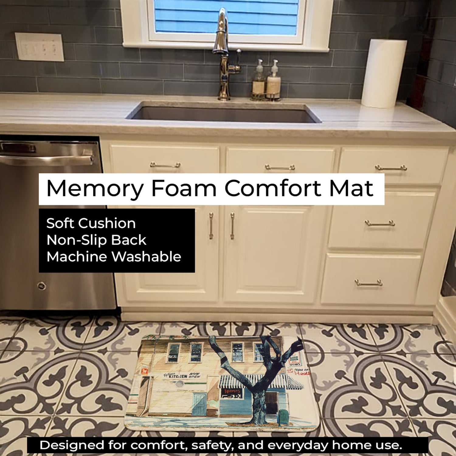 Tipitina's Memory Foam Kitchen Mat Machine Washable Anti-Fatigue Cushion Comfort Bath or Kitchen Rug
