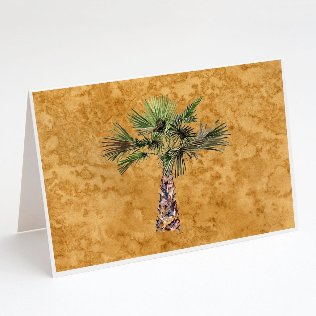 Palm Tree on Gold Greeting Cards Pack of 8 Blank Cards with Envelopes Whimsical A7 Size 5x7