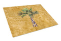 Palm Tree on Gold Cutting Board Tempered Glass Kitchen Cutting Surface, Heat Resistant Chopping, Non-Slip Feet, Food Prep & Serving