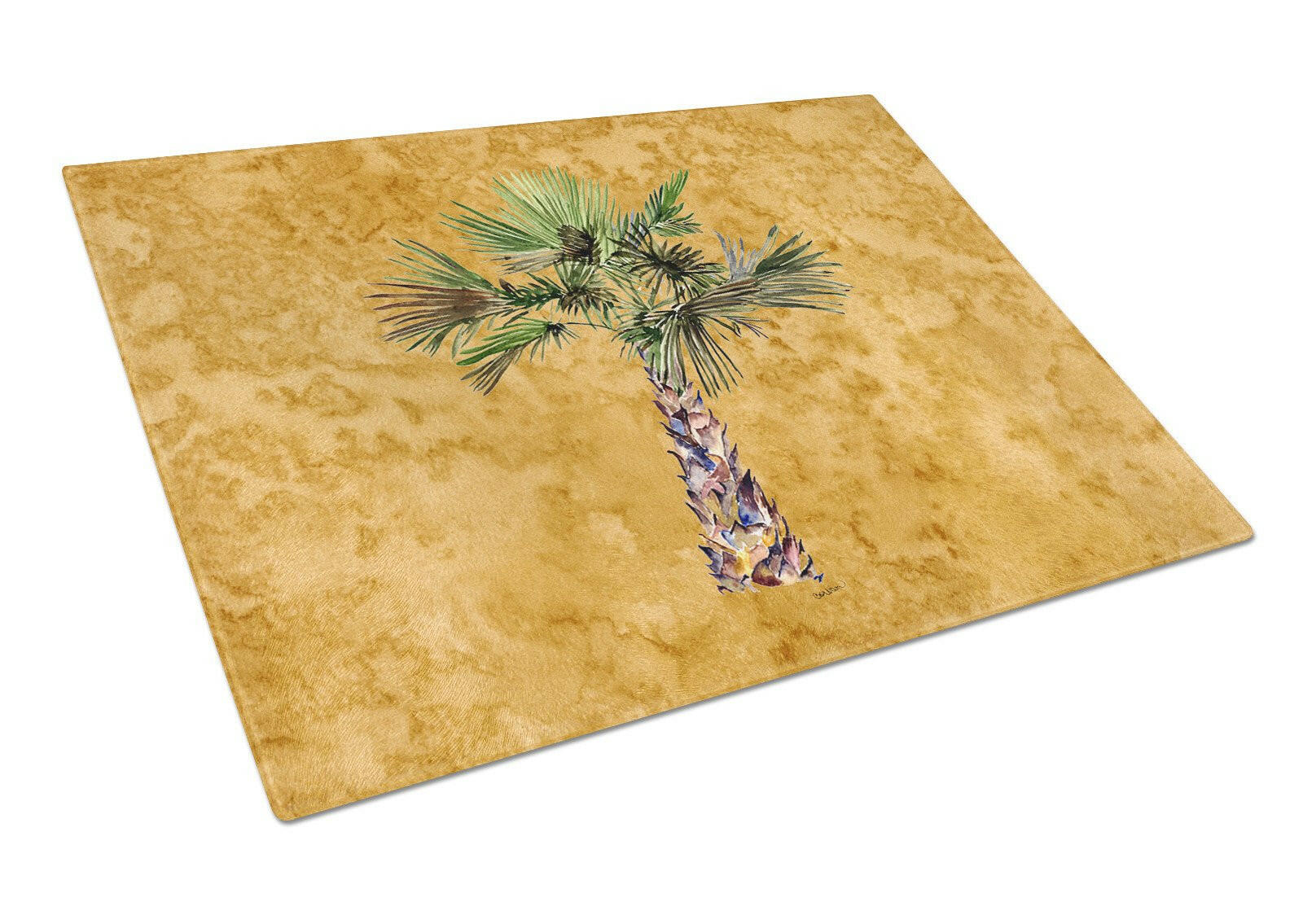 Palm Tree on Gold Cutting Board Tempered Glass Kitchen Cutting Surface, Heat Resistant Chopping, Non-Slip Feet, Food Prep & Serving
