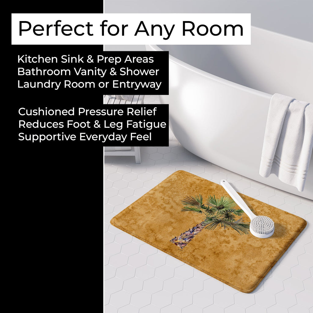 Palm Tree on Gold Memory Foam Kitchen Mat Machine Washable Anti-Fatigue Cushion Comfort Bath or Kitchen Rug