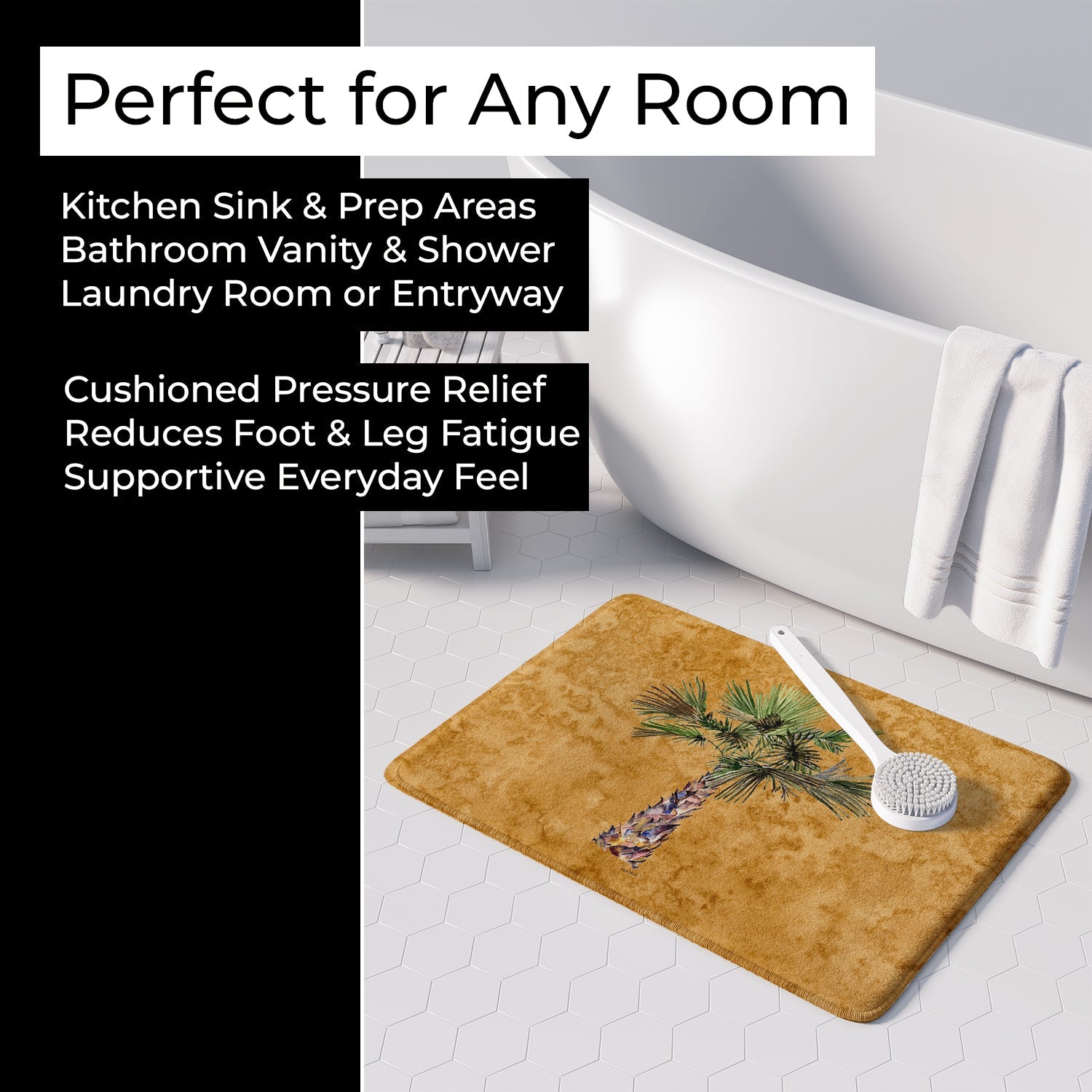 Palm Tree on Gold Memory Foam Kitchen Mat Machine Washable Anti-Fatigue Cushion Comfort Bath or Kitchen Rug