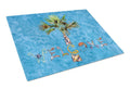 Welcome Palm Tree on Blue Cutting Board Tempered Glass Kitchen Cutting Surface, Heat Resistant Chopping, Non-Slip Feet, Food Prep & Serving