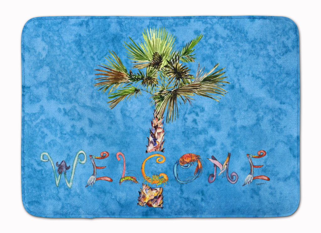 Welcome Palm Tree on Blue Memory Foam Kitchen Mat Machine Washable Anti-Fatigue Cushion Comfort Bath or Kitchen Rug