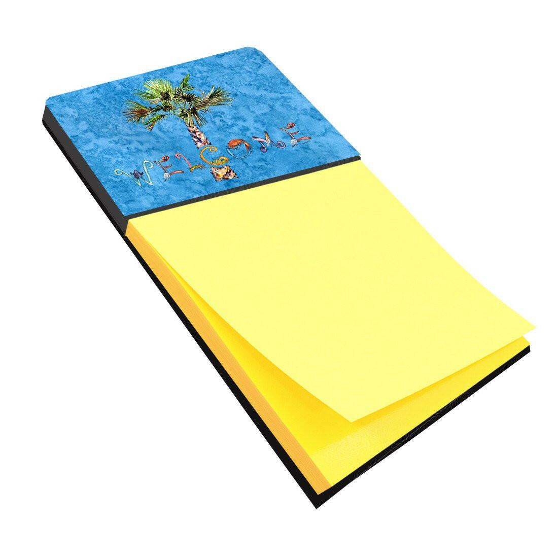 Welcome Palm Tree on Blue Watercolor Sticky Note Holder Refillable Dispenser Desk Accessory 3x3 Pad Gift
