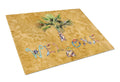Welcome Palm Tree on Gold Cutting Board Tempered Glass Kitchen Cutting Surface, Heat Resistant Chopping, Non-Slip Feet, Food Prep & Serving