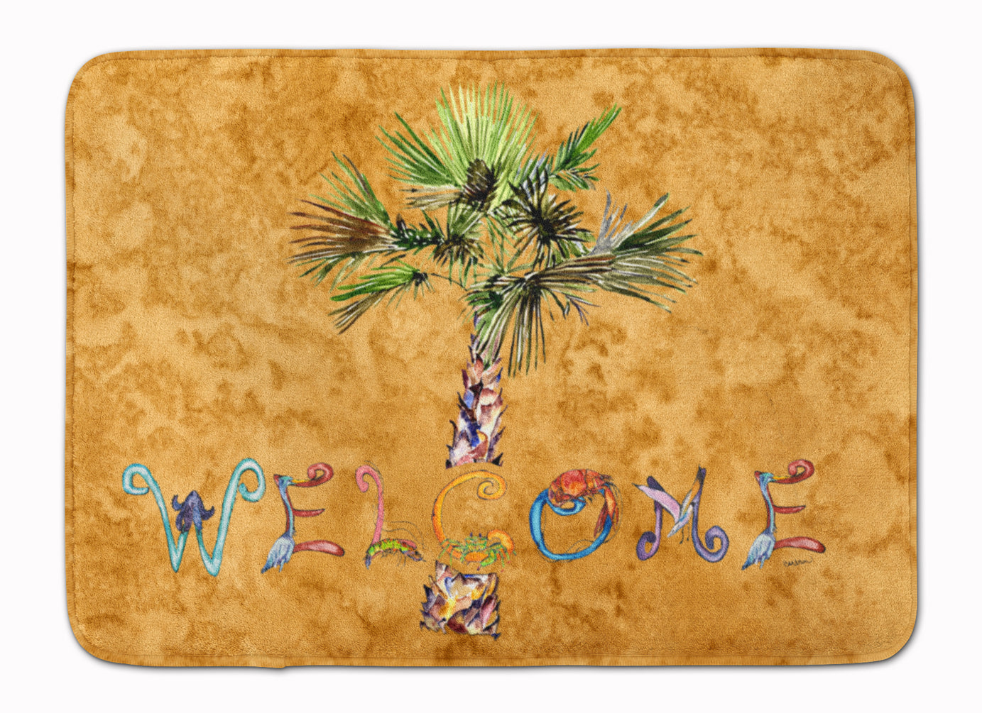 Welcome Palm Tree on Gold Memory Foam Kitchen Mat Machine Washable Anti-Fatigue Cushion Comfort Bath or Kitchen Rug