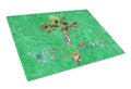 Welcome Palm Tree on Green Cutting Board Tempered Glass Kitchen Cutting Surface, Heat Resistant Chopping, Non-Slip Feet, Food Prep & Serving