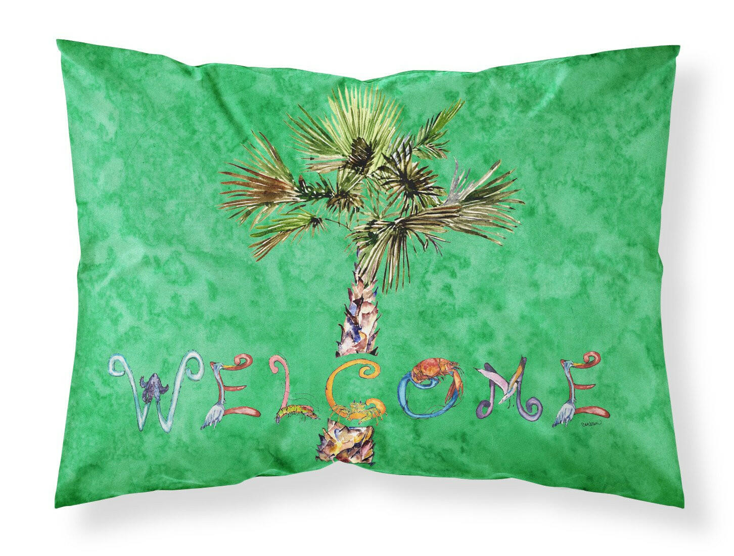 Welcome Palm Tree on Green Standard Pillowcase Lightweight Super Soft Easy Care Decorative Artwork Pillowcase, Standard