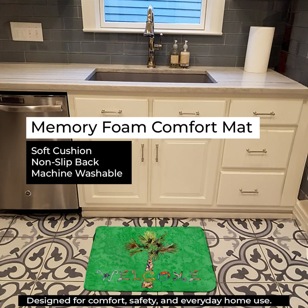 Welcome Palm Tree on Green Memory Foam Kitchen Mat Machine Washable Anti-Fatigue Cushion Comfort Bath or Kitchen Rug
