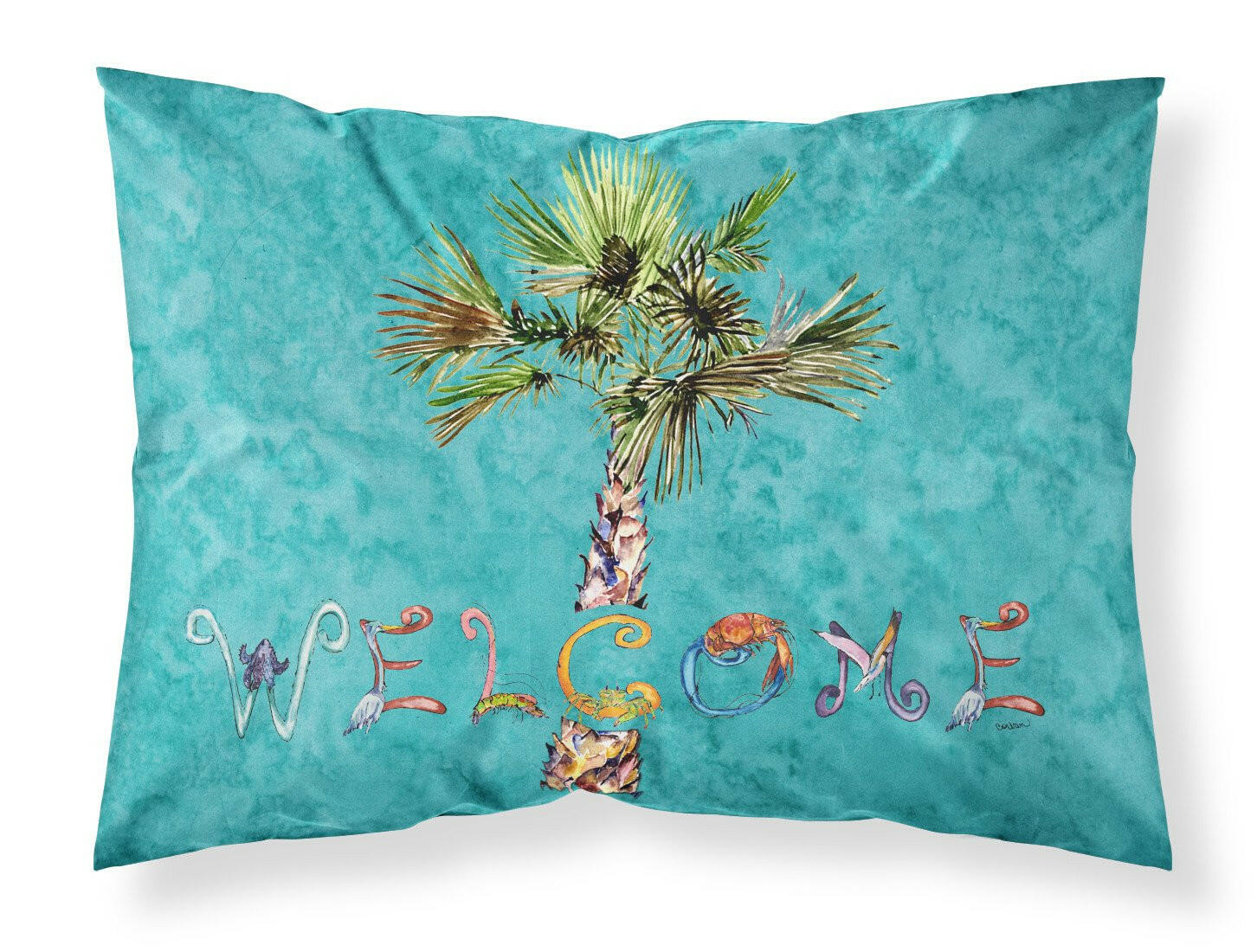 Welcome Palm Tree on Teal Standard Pillowcase Lightweight Super Soft Easy Care Decorative Artwork Pillowcase, Standard