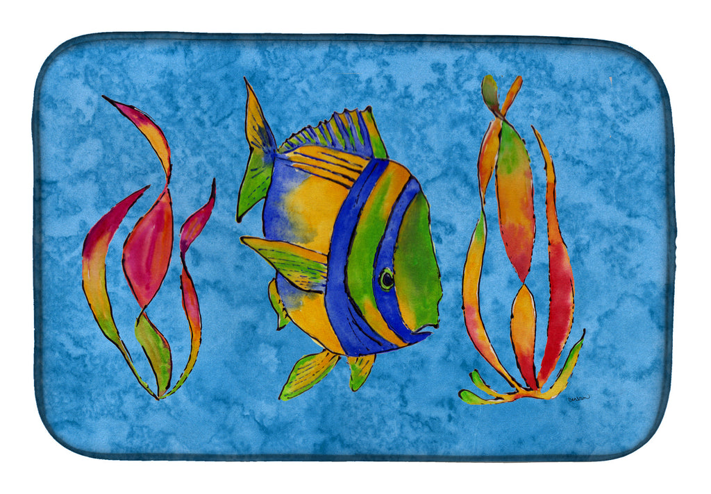 Troical Fish and Seaweed on Blue Dish Drying Mat Absorbent Dish Drying Mat Pad for Kitchen Counter Dish Drainer Mat for Countertop, 14 x 21", Multicolor