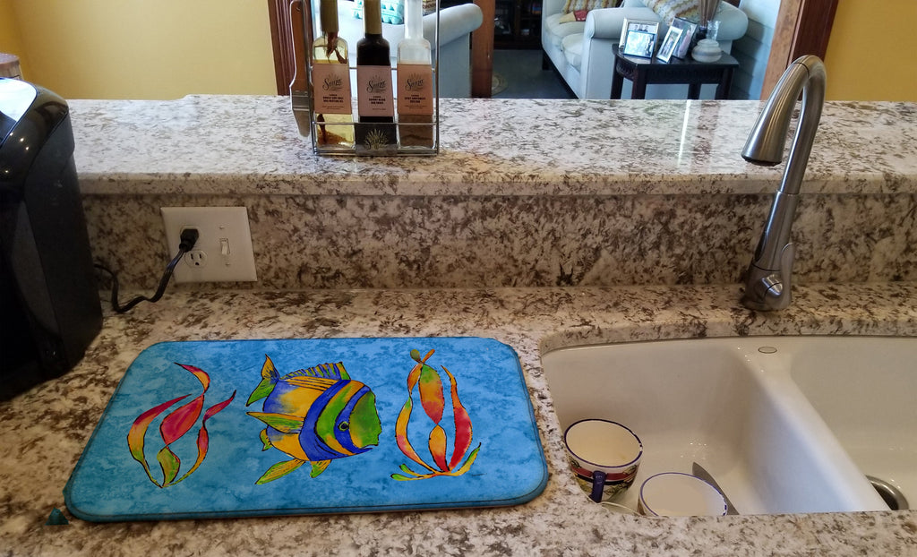 Troical Fish and Seaweed on Blue Dish Drying Mat Absorbent Dish Drying Mat Pad for Kitchen Counter Dish Drainer Mat for Countertop, 14 x 21", Multicolor
