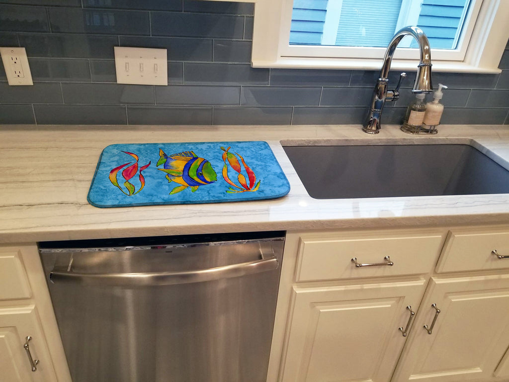Troical Fish and Seaweed on Blue Dish Drying Mat Absorbent Dish Drying Mat Pad for Kitchen Counter Dish Drainer Mat for Countertop, 14 x 21", Multicolor