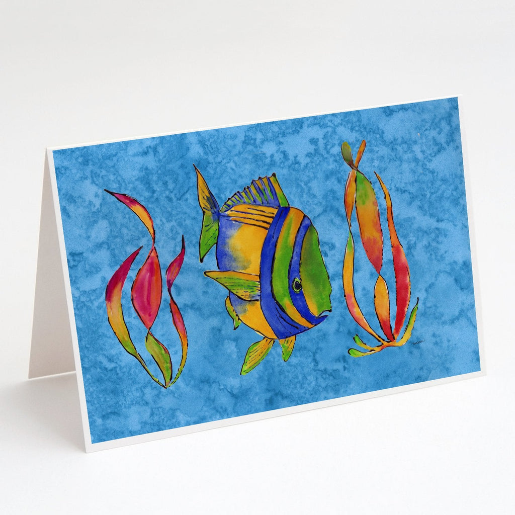 Troical Fish and Seaweed on Blue Greeting Cards Pack of 8 Blank Cards with Envelopes Whimsical A7 Size 5x7