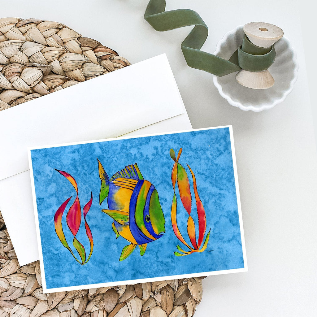 Troical Fish and Seaweed on Blue Greeting Cards Pack of 8 Blank Cards with Envelopes Whimsical A7 Size 5x7