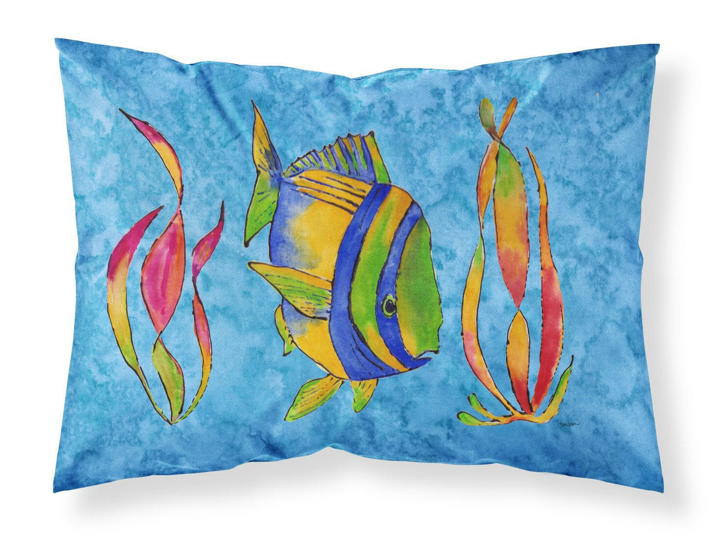 Troical Fish and Seaweed on Blue Standard Pillowcase Lightweight Super Soft Easy Care Decorative Artwork Pillowcase, Standard
