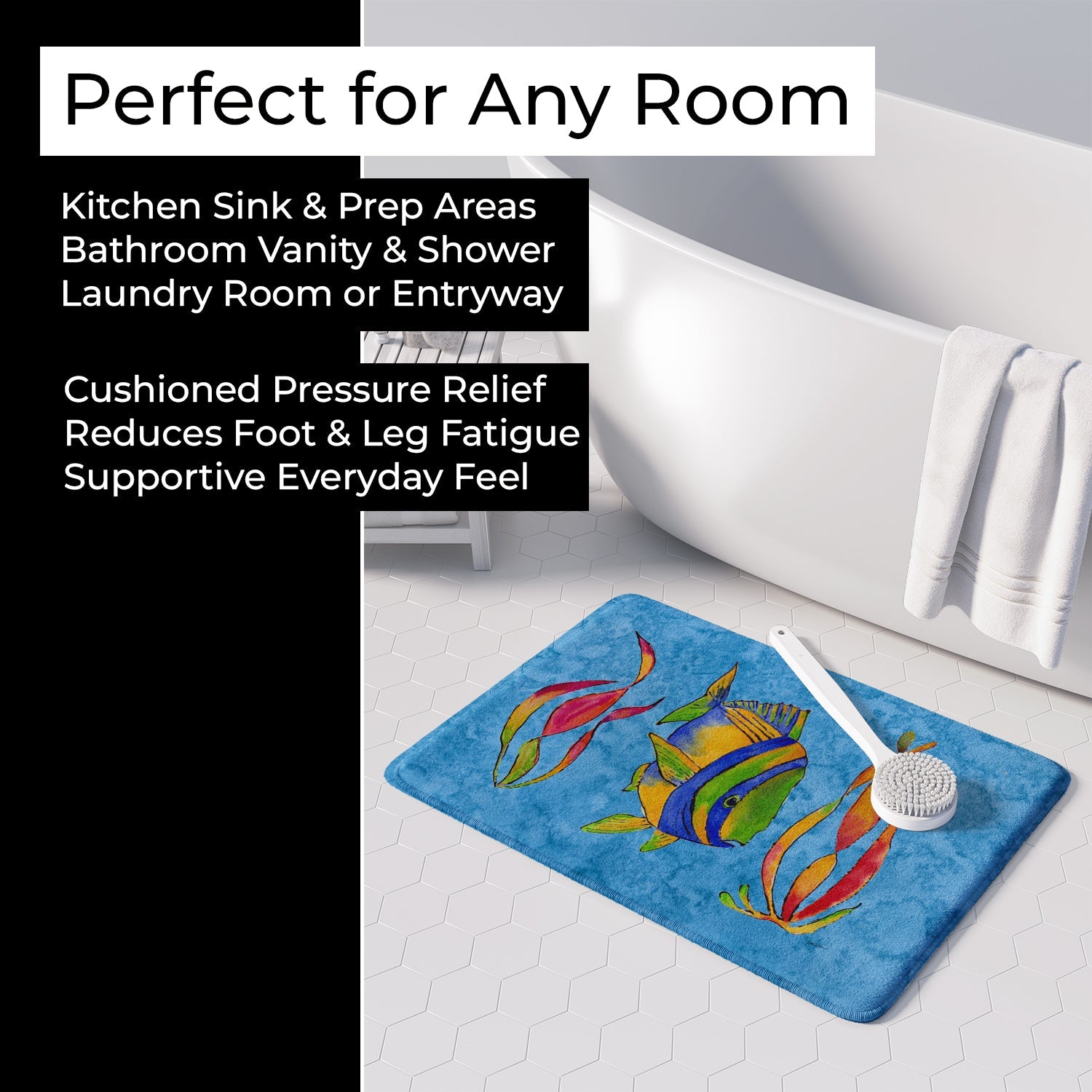 Troical Fish and Seaweed on Blue Memory Foam Kitchen Mat Machine Washable Anti-Fatigue Cushion Comfort Bath or Kitchen Rug