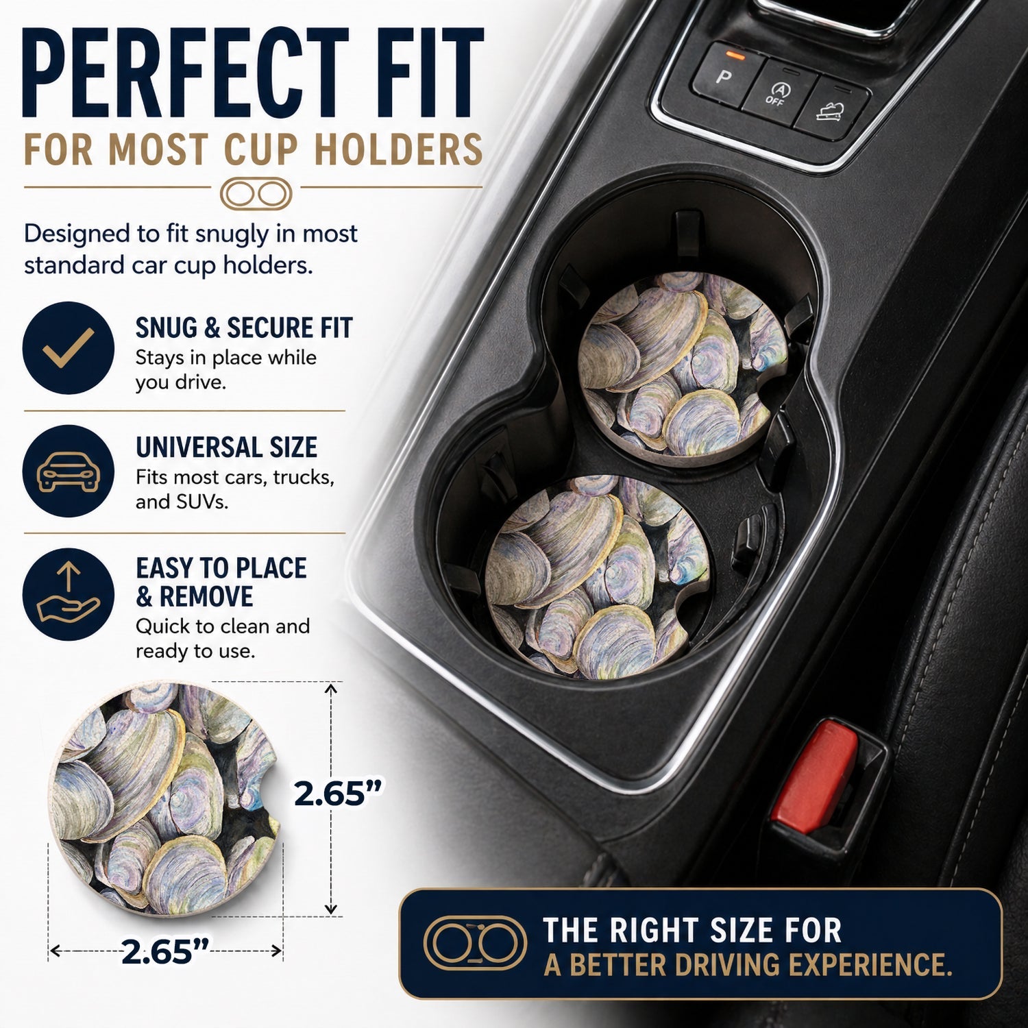 Clam Quahog Set of 2 Cup Holder Car Coasters Absorbent Round Sandstone Coasters Gifts for Men or Women, 2.5, Multicolor