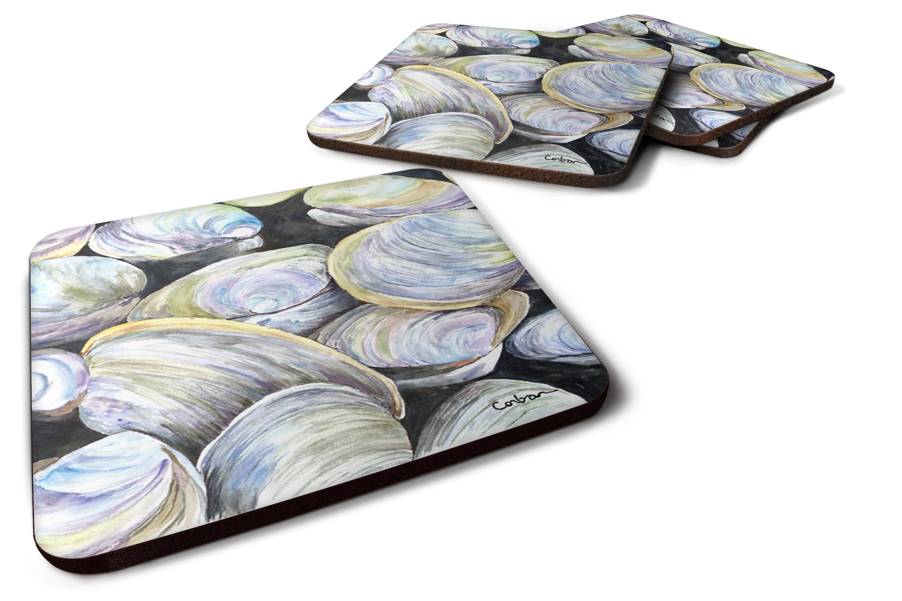Clam Quahog Foam Coasters Set of 4 Cup Coasters for Indoor Outdoor, Tabletop Protection, Anti Slip, Mouse pad Material