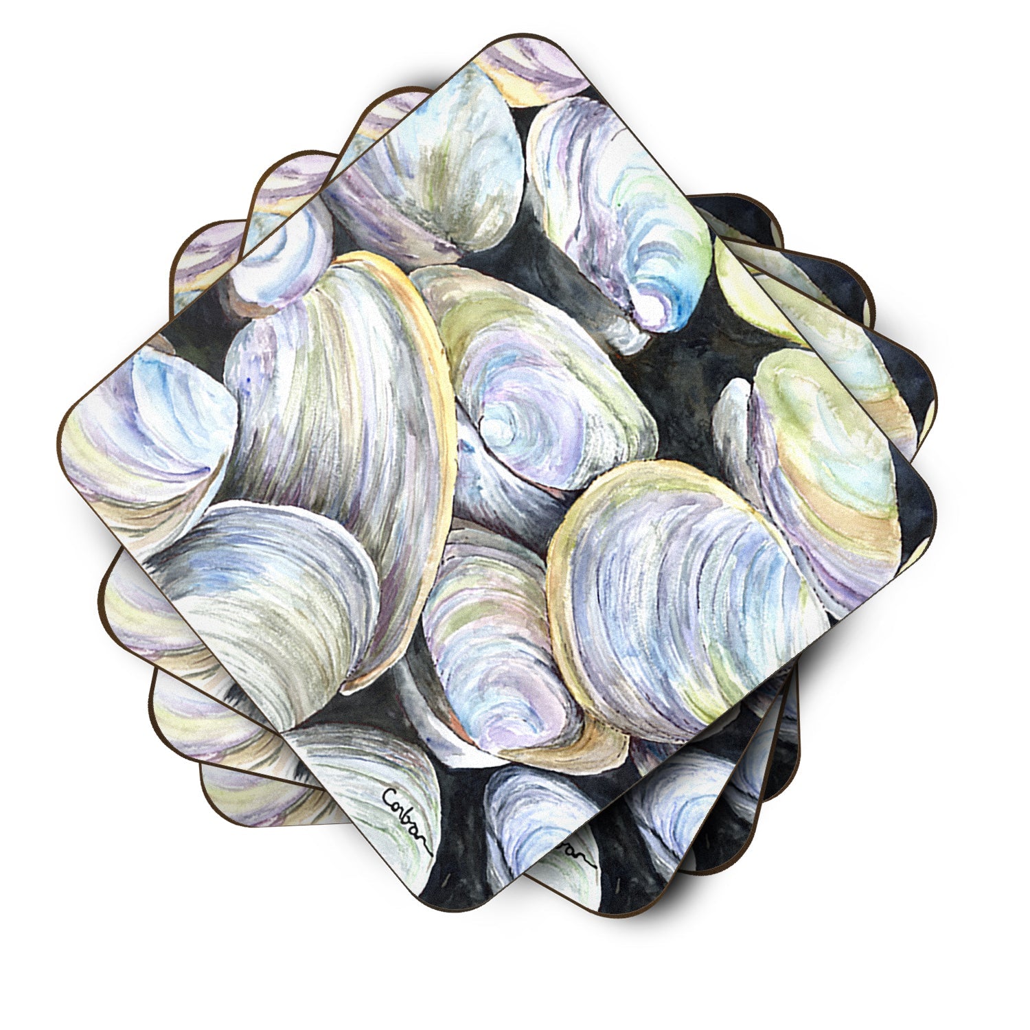 Clam Quahog Foam Coasters Set of 4 Cup Coasters for Indoor Outdoor, Tabletop Protection, Anti Slip, Mouse pad Material