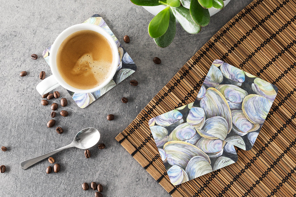 Clam Quahog Foam Coasters Set of 4 Cup Coasters for Indoor Outdoor, Tabletop Protection, Anti Slip, Mouse pad Material