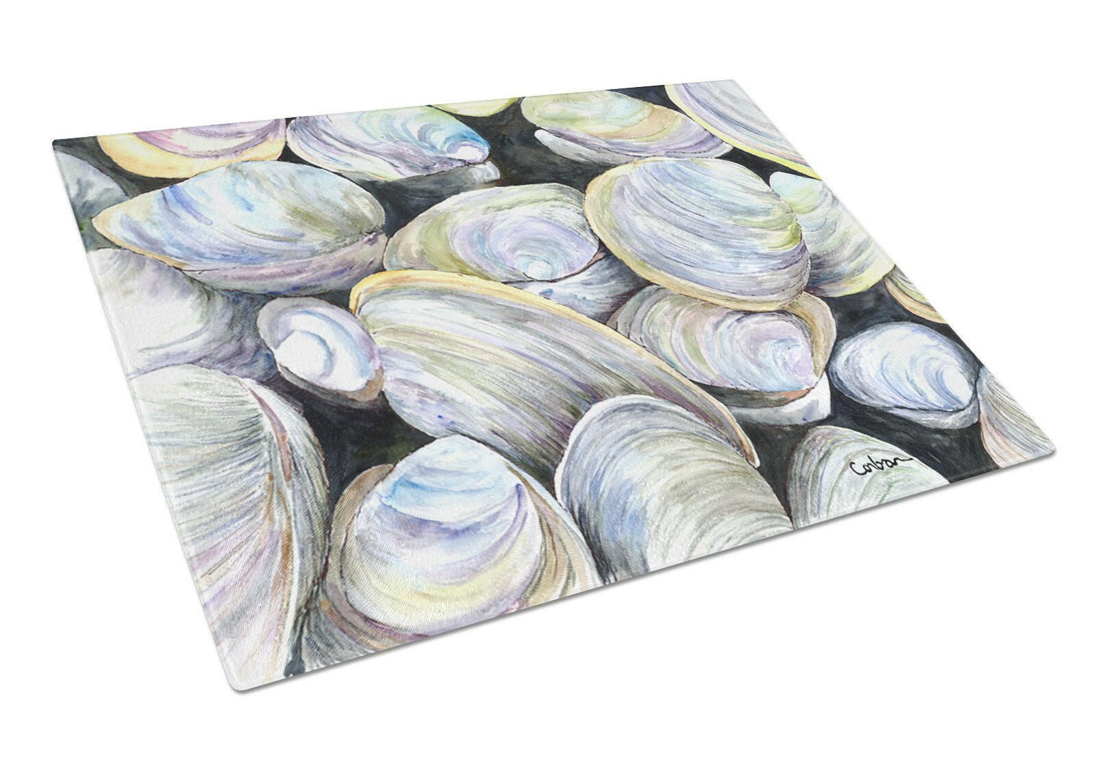 Clam Quahog Cutting Board Tempered Glass Kitchen Cutting Surface, Heat Resistant Chopping, Non-Slip Feet, Food Prep & Serving
