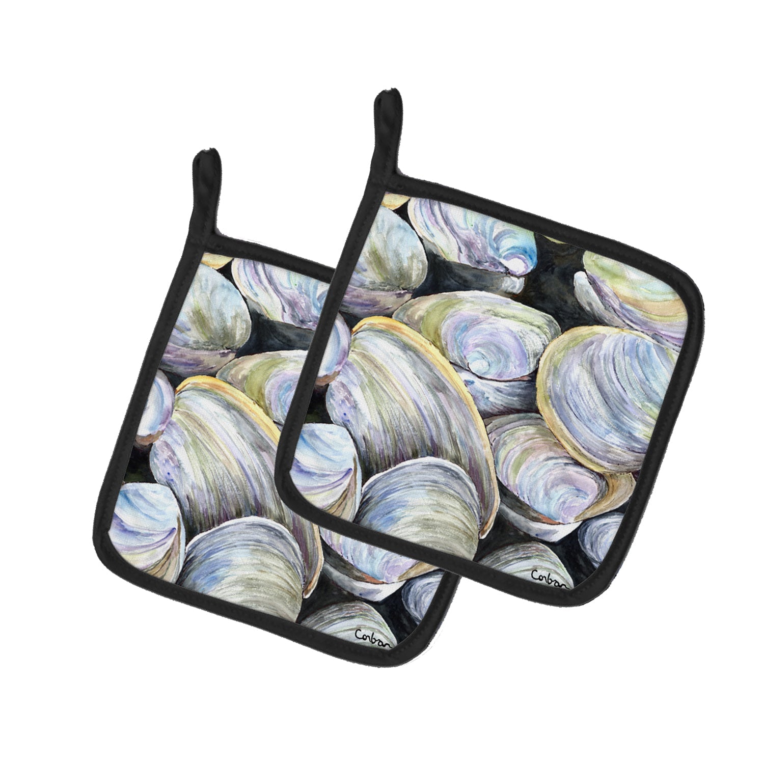 Clam Quahog Pot Holder Set of 2 Heat Resistant Quilted Hot Pads 7.5 x 7.5 Inch, Insulated Kitchen Trivets for Cooking & Baking
