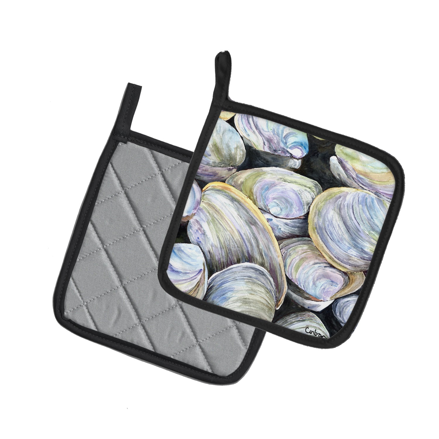 Clam Quahog Pot Holder Set of 2 Heat Resistant Quilted Hot Pads 7.5 x 7.5 Inch, Insulated Kitchen Trivets for Cooking & Baking