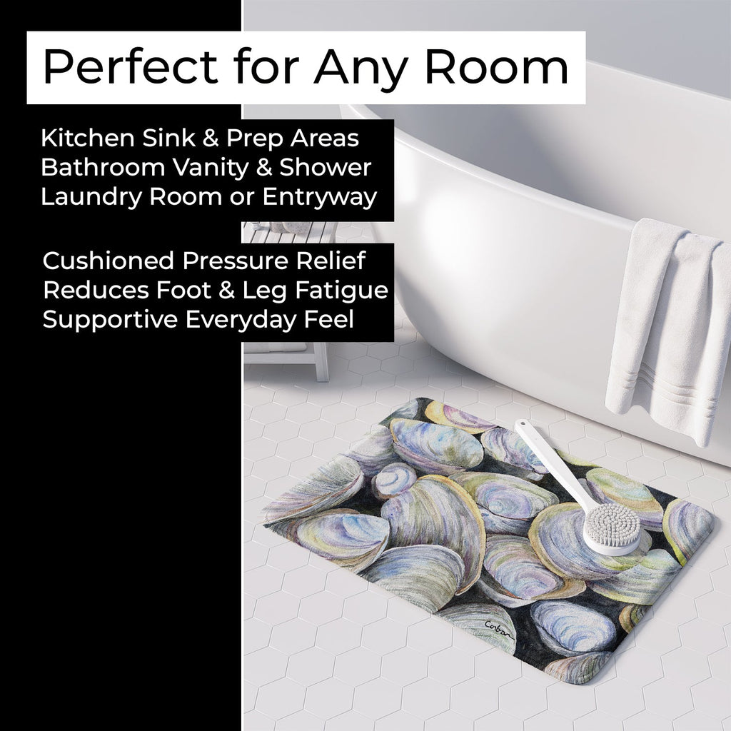 Clam Quahog Memory Foam Kitchen Mat Machine Washable Anti-Fatigue Cushion Comfort Bath or Kitchen Rug