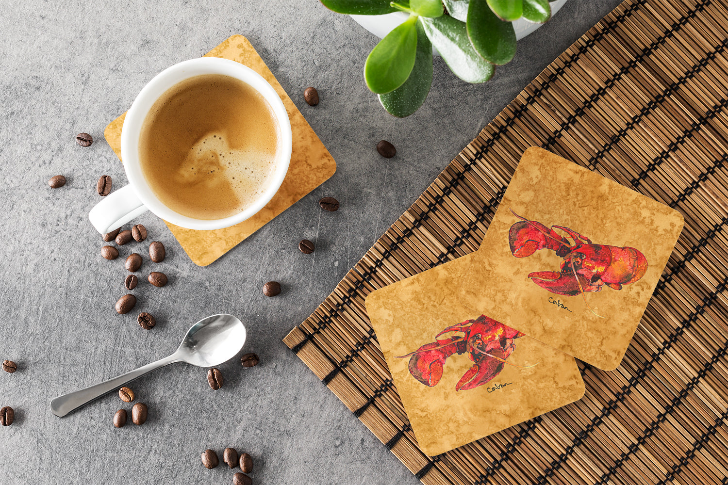 Lobster Foam Coasters Set of 4 Cup Coasters for Indoor Outdoor, Tabletop Protection, Anti Slip, Mouse pad Material