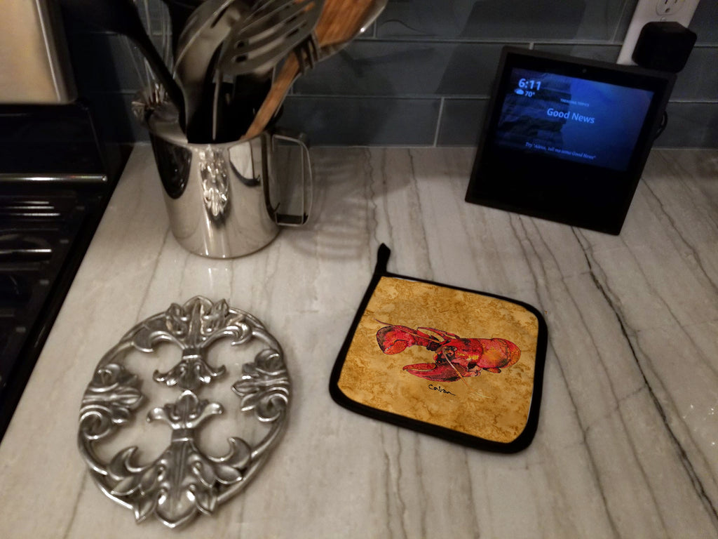 Lobster Pot Holder Set of 2 Heat Resistant Quilted Hot Pads 7.5 x 7.5 Inch, Insulated Kitchen Trivets for Cooking & Baking
