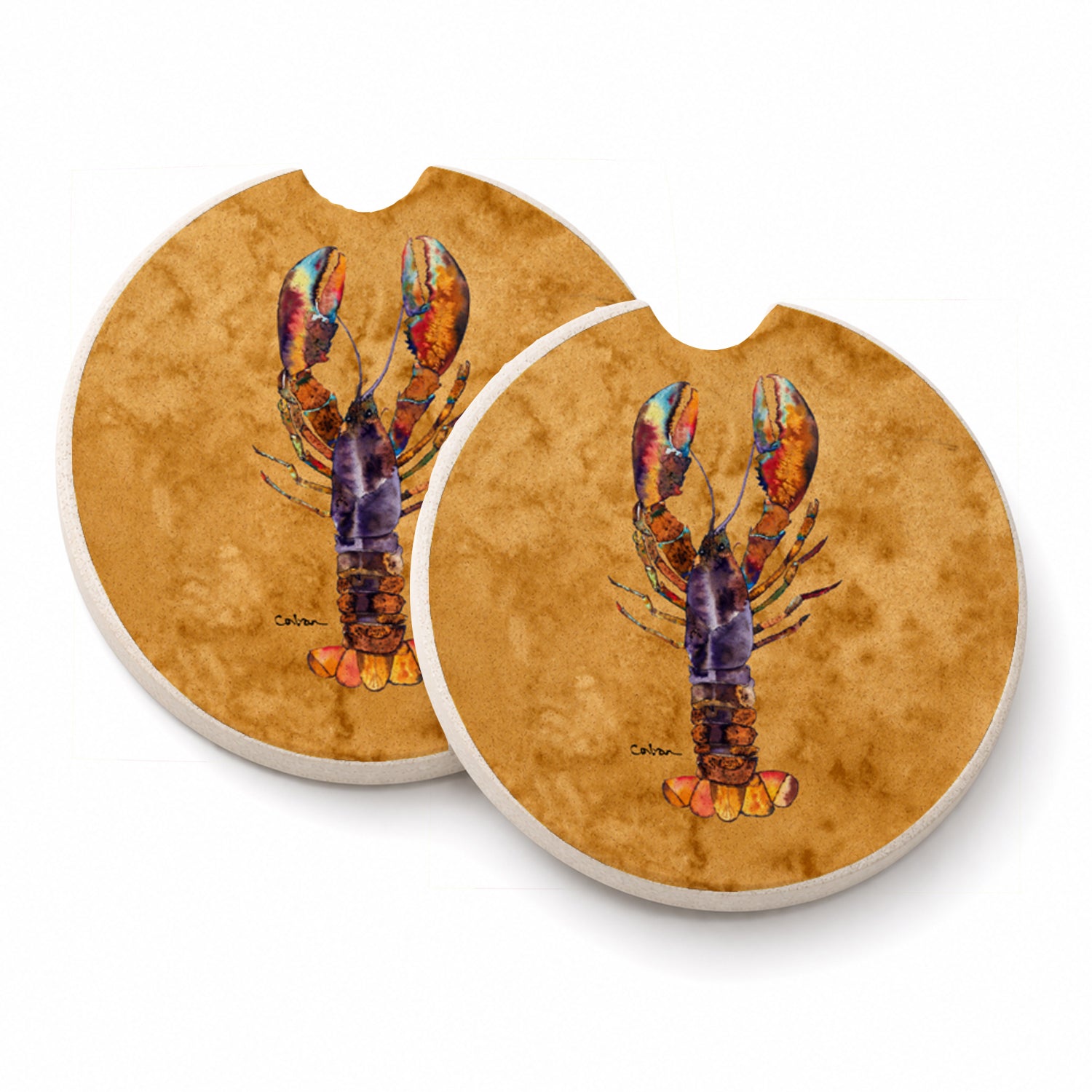 Lobster Set of 2 Cup Holder Car Coasters Absorbent Round Sandstone Coasters Gifts for Men or Women, 2.5, Multicolor