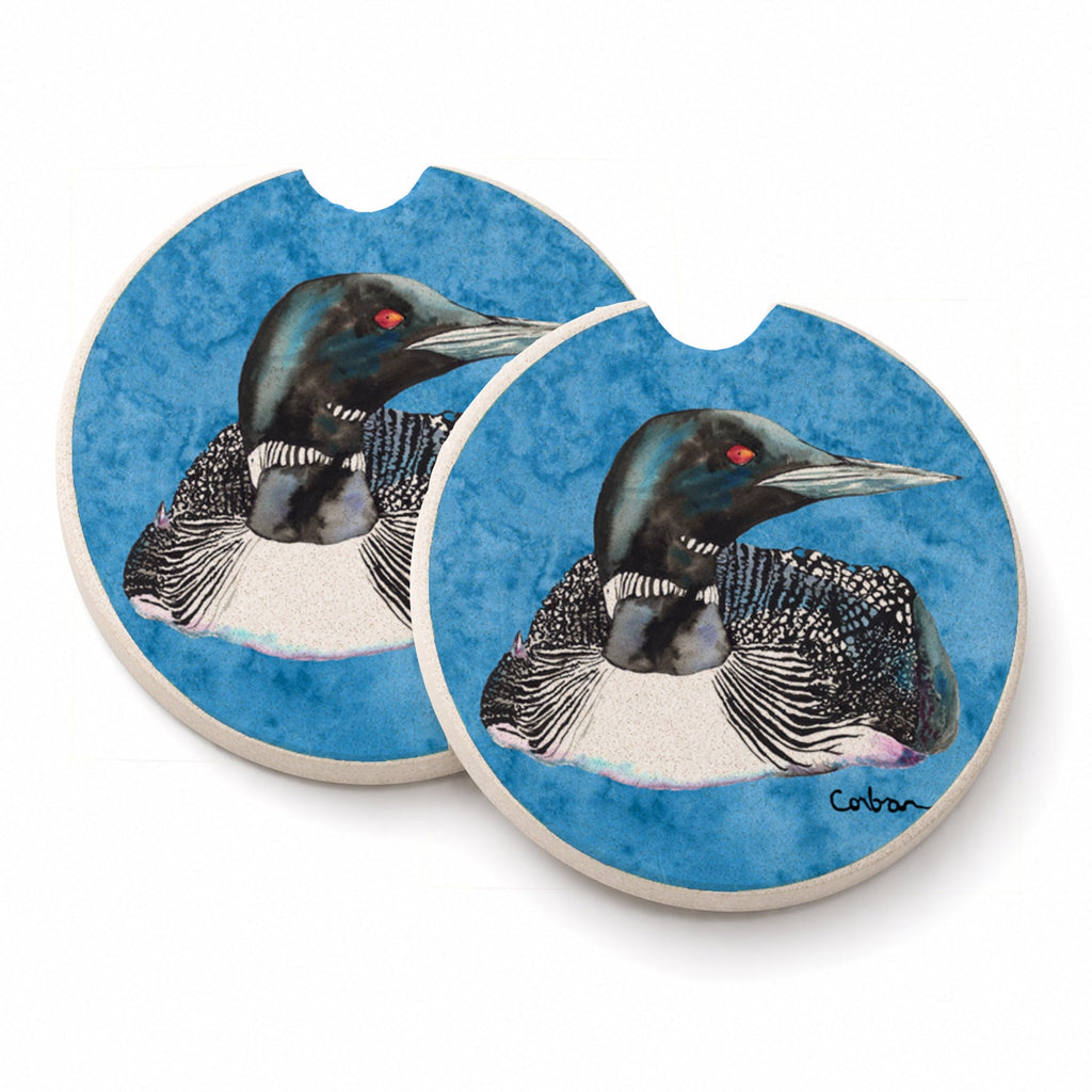 Loon Set of 2 Cup Holder Car Coasters Absorbent Round Sandstone Coasters Gifts for Men or Women, 2.5, Multicolor