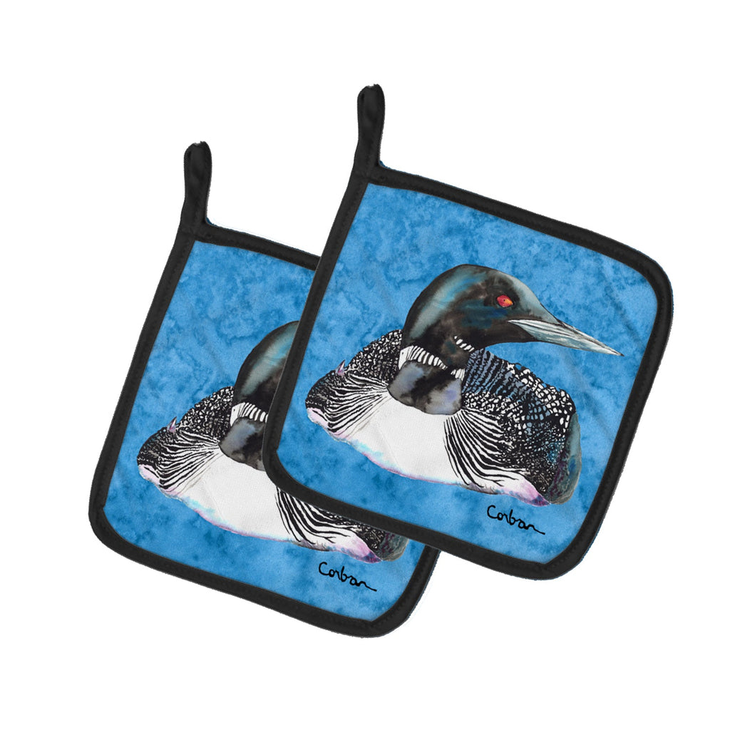 Loon Pot Holder Set of 2 Heat Resistant Quilted Hot Pads 7.5 x 7.5 Inch, Insulated Kitchen Trivets for Cooking & Baking