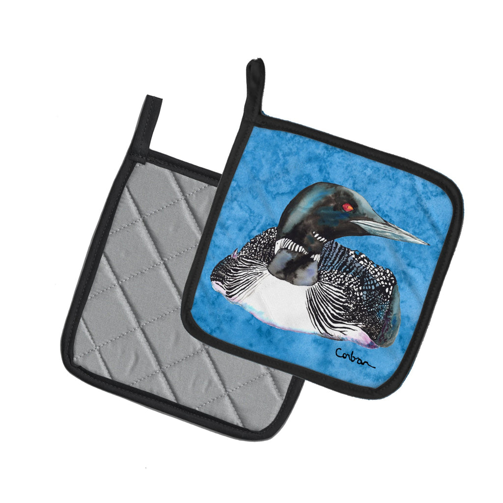 Loon Pot Holder Set of 2 Heat Resistant Quilted Hot Pads 7.5 x 7.5 Inch, Insulated Kitchen Trivets for Cooking & Baking