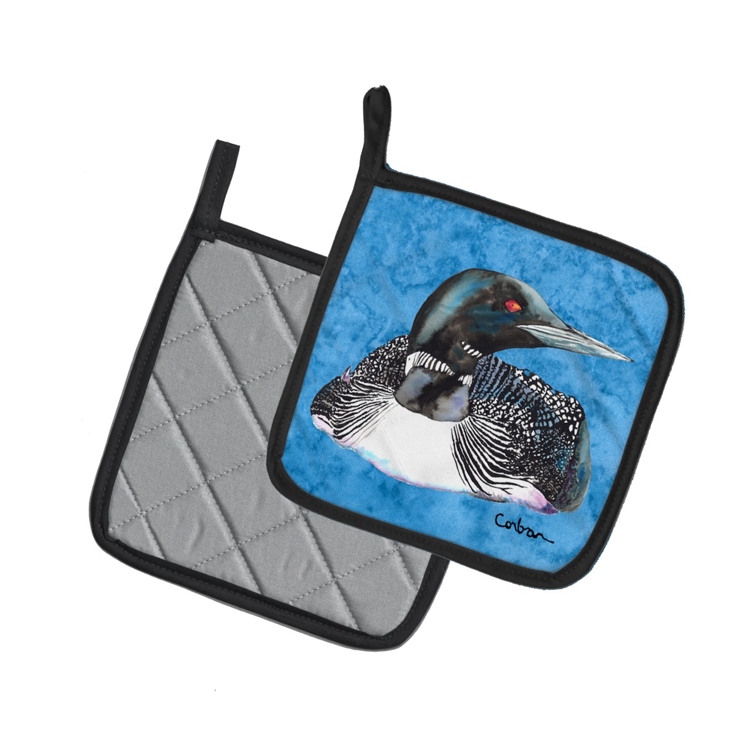 Loon Pot Holder Set of 2 Heat Resistant Quilted Hot Pads 7.5 x 7.5 Inch, Insulated Kitchen Trivets for Cooking & Baking