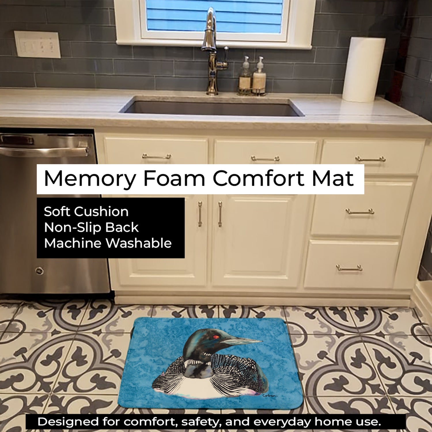 Loon Memory Foam Kitchen Mat Machine Washable Anti-Fatigue Cushion Comfort Bath or Kitchen Rug