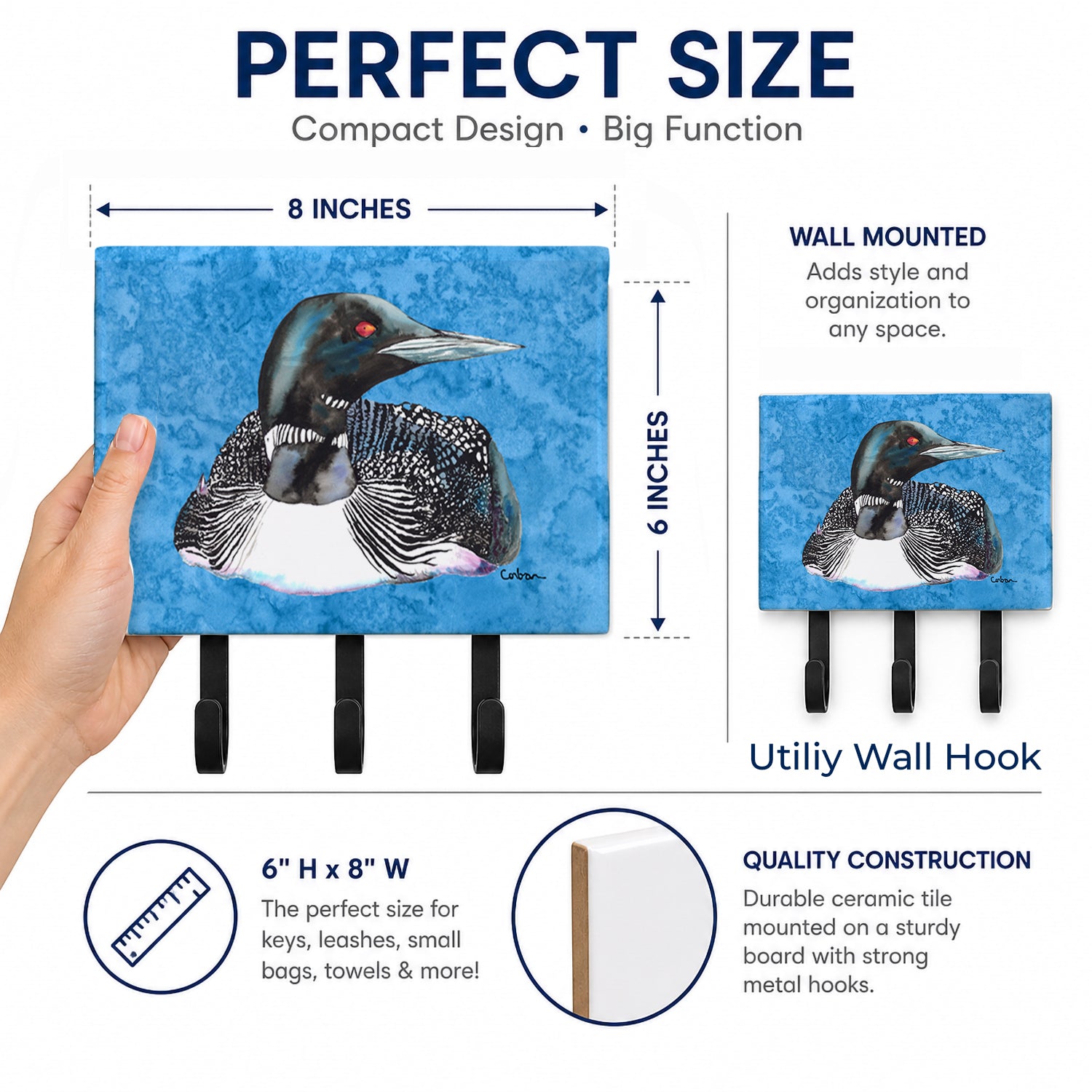 Loon Leash or Key Holder Wall Hooks, Coat Rack Wall Mount, for Hanging Keys, Towels, Aprons, Leashes