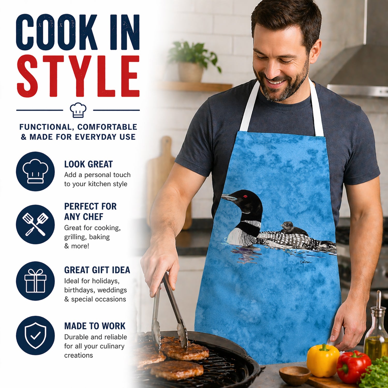 Momma and Baby Loon Apron Cooking Kitchen Server Baking Crafts Gardening for Adult Women Men, Unisex, Large, Multicolor