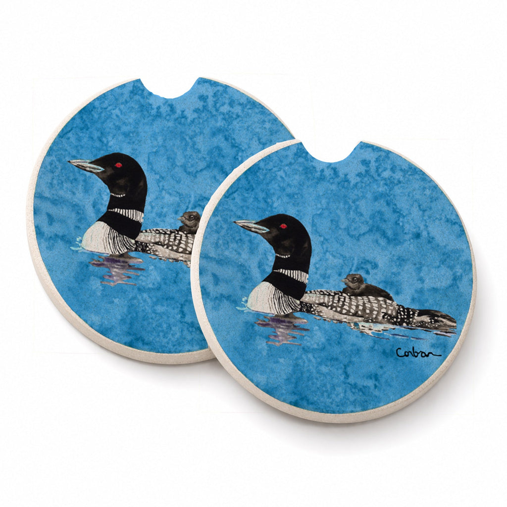 Momma and Baby Loon Set of 2 Cup Holder Car Coasters Absorbent Round Sandstone Coasters Gifts for Men or Women, 2.5, Multicolor