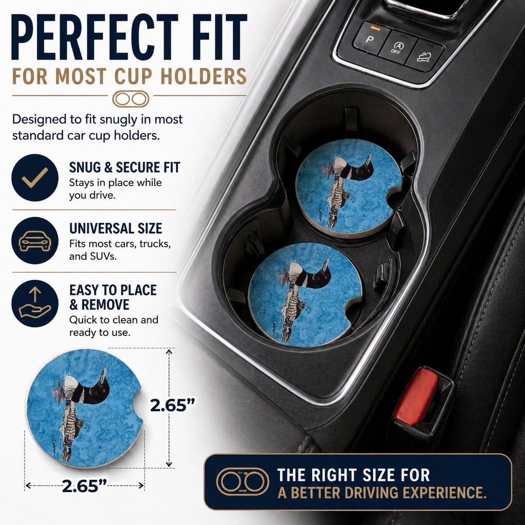 Momma and Baby Loon Set of 2 Cup Holder Car Coasters Absorbent Round Sandstone Coasters Gifts for Men or Women, 2.5, Multicolor