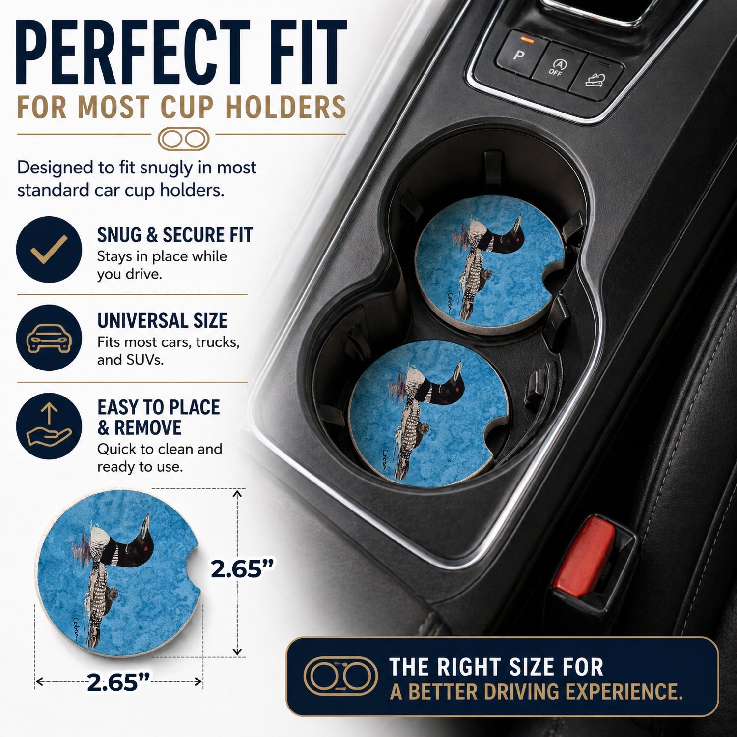Momma and Baby Loon Set of 2 Cup Holder Car Coasters Absorbent Round Sandstone Coasters Gifts for Men or Women, 2.5, Multicolor
