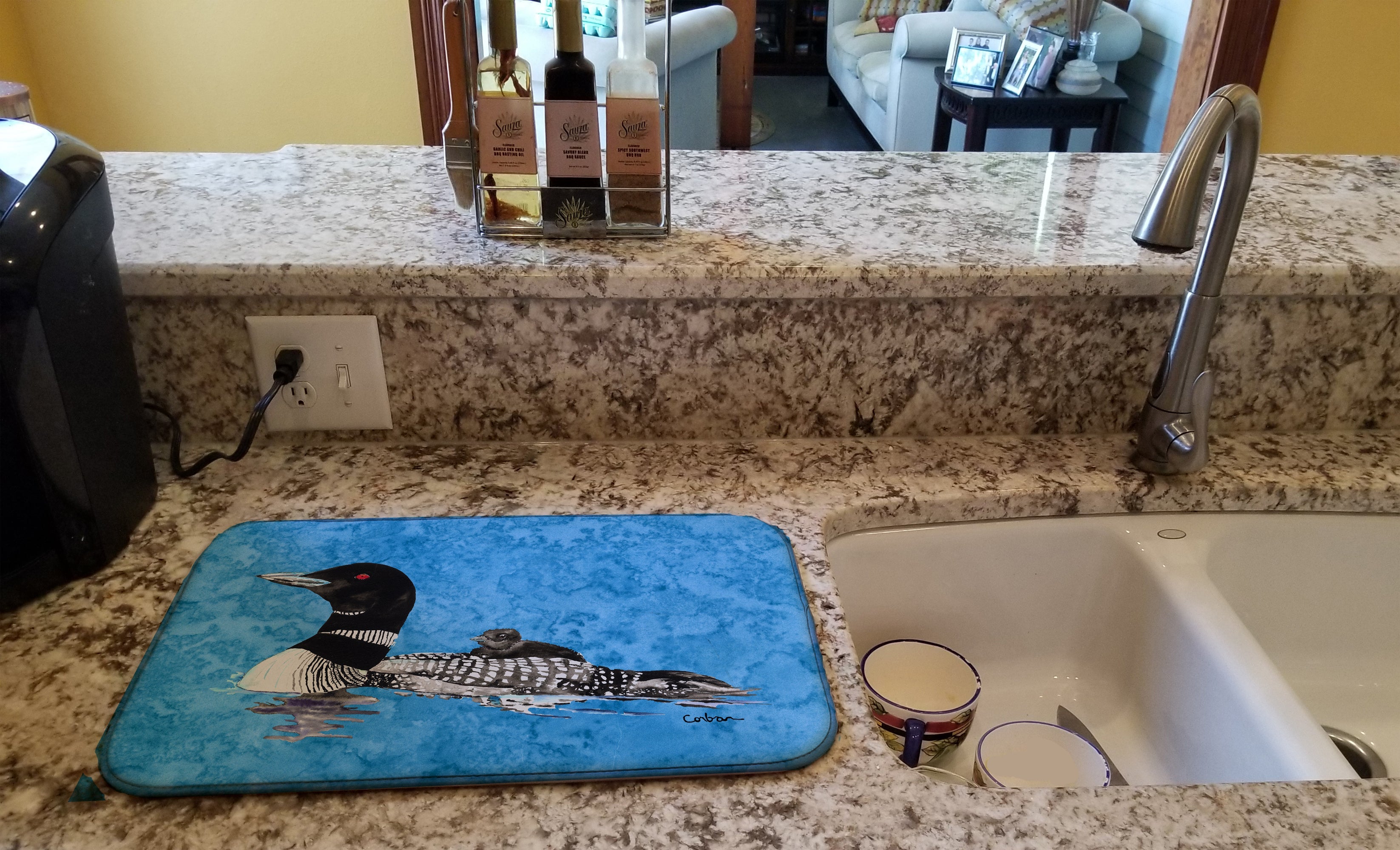 Momma and Baby Loon Dish Drying Mat Absorbent Dish Drying Mat Pad for Kitchen Counter Dish Drainer Mat for Countertop, 14 x 21", Multicolor