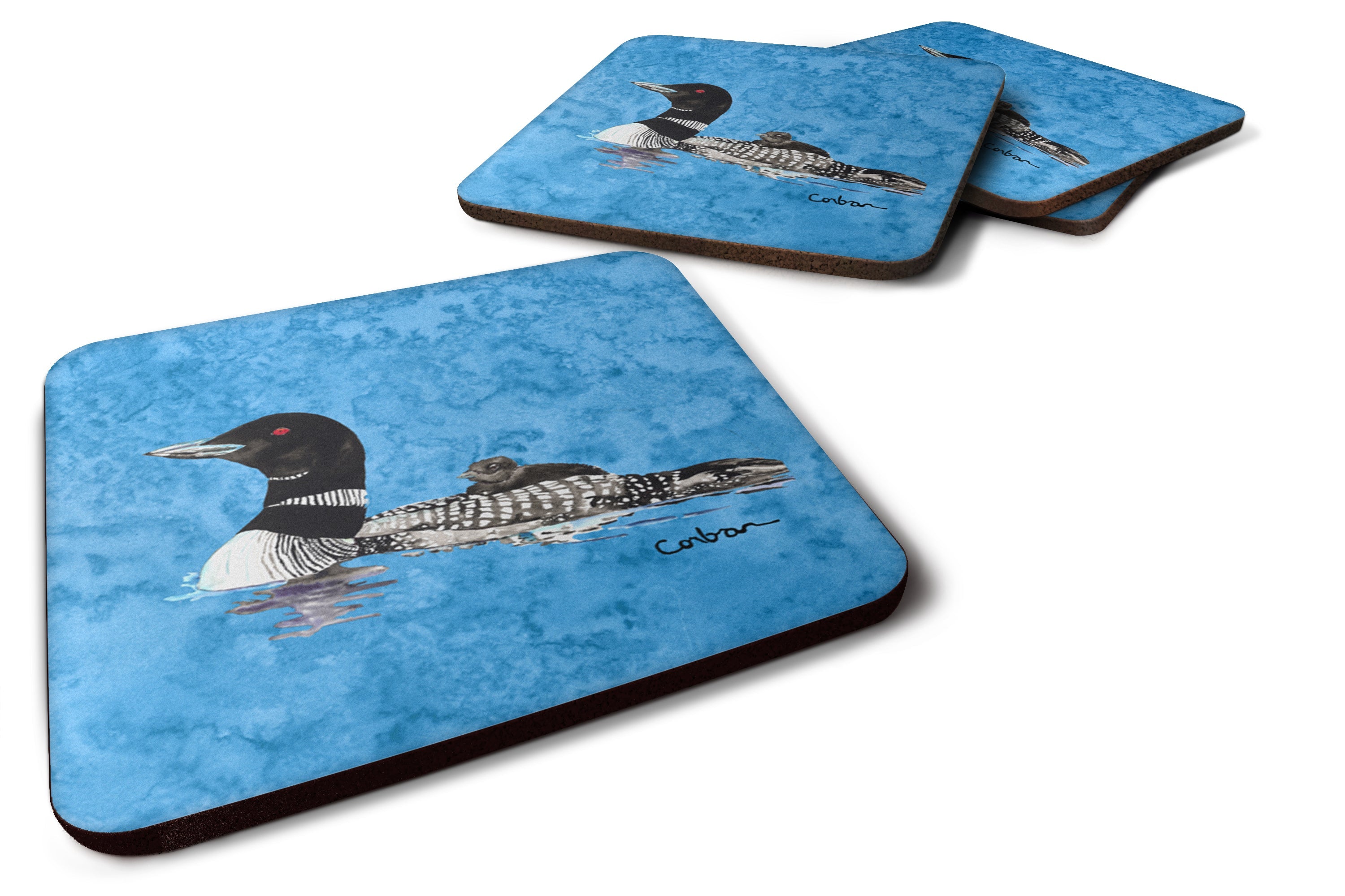 Momma and Baby Loon Foam Coasters Set of 4 Cup Coasters for Indoor Outdoor, Tabletop Protection, Anti Slip, Mouse pad Material